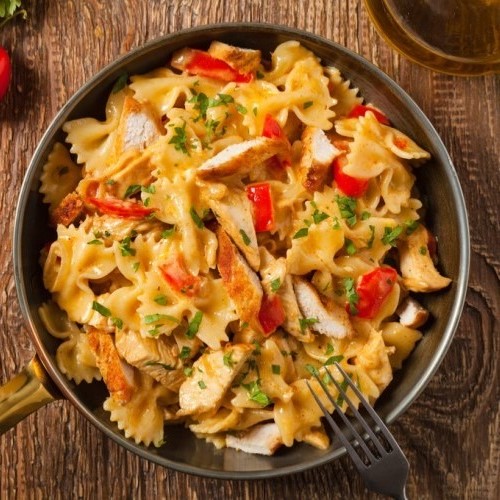 Pasta meal with grilled chicken